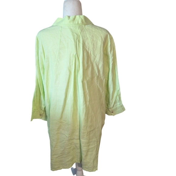 Foxcroft 100% linen lagenlook flowy button front long lime green tunic top Sz 16 - Picture 3 of 8